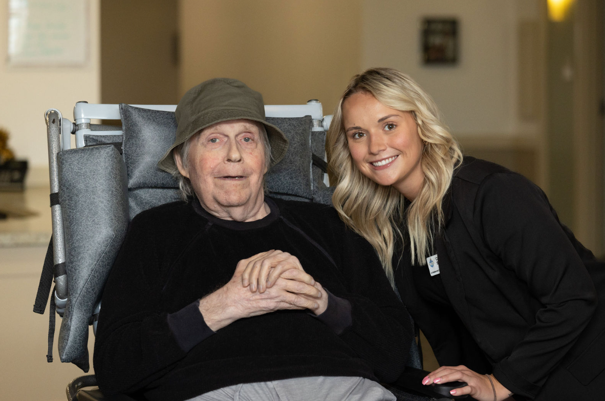 Worker Pictured with Memory Care Resident | St. Anthony's Senior Living